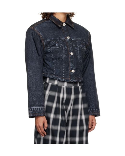 Pushbutton Blue Denim Print Short Jacket
