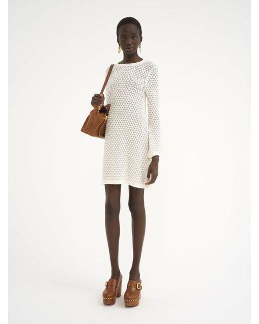 Chloé White Pointelle-Knit Mini Dress