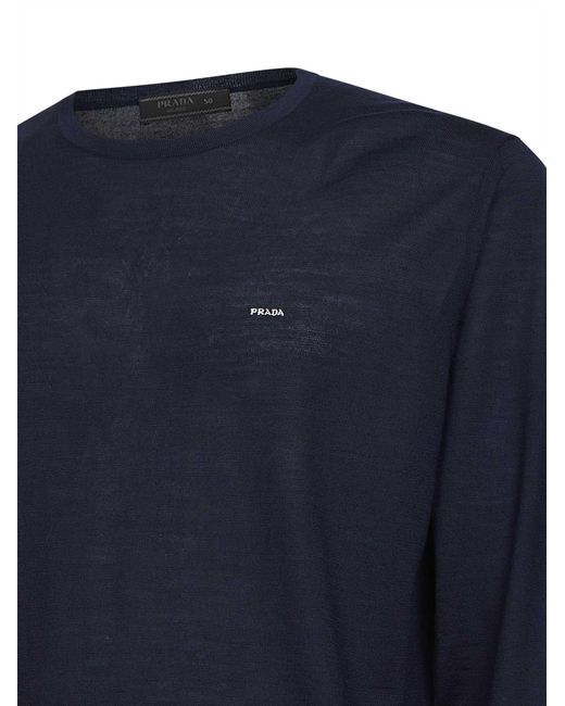 Prada Blue Long Sleeved Crewneck Jumper for men