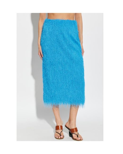 Dries Van Noten Blue Button Detailed Fringed Midi Skirt