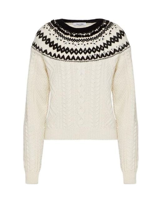 Valentino White Foulard Archive Cable-Knit Jumper