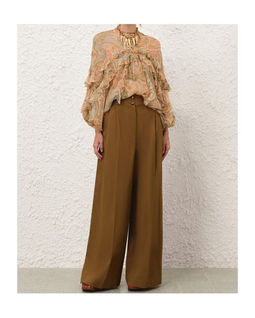 Zimmermann Natural Luna Flutter Ruffled Paisley Blouse