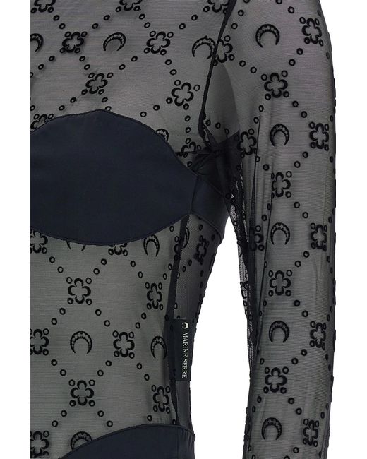 MARINE SERRE Gray Moonogram Long-Sleeve Bodysuit