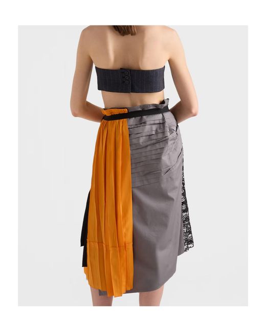 Prada Orange Floral Lace Detailed Midi Skirt
