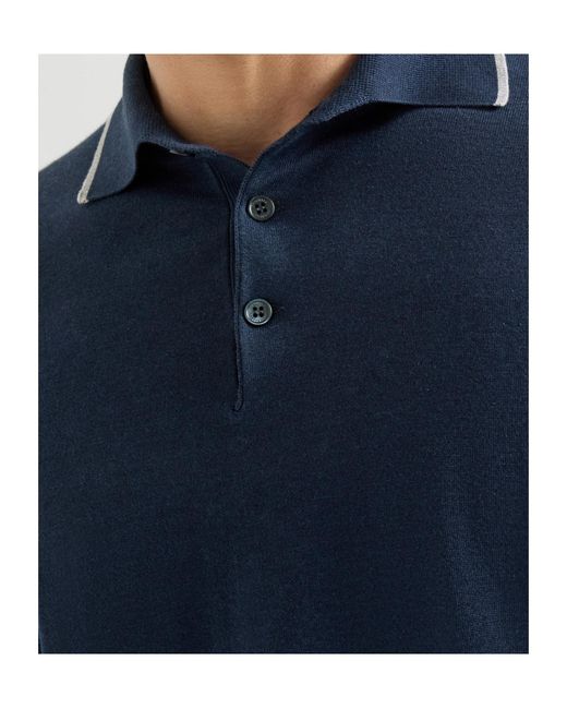Brunello Cucinelli Blue Sea Island Cotton And Cashmere Lightweight Knit Polo for men
