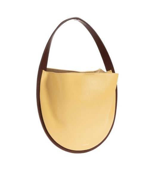 Jil Sander Natural Pivot Logo Embossed Shoulder Bag