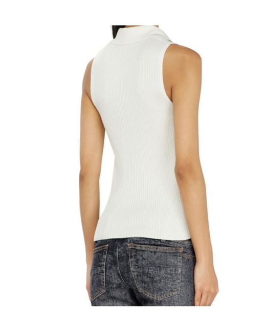 DIESEL White Sleeveless Rib-Knit Polo Top