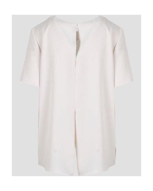 P.A.R.O.S.H. White Keyhole-Detail Short-Sleeve Blouse