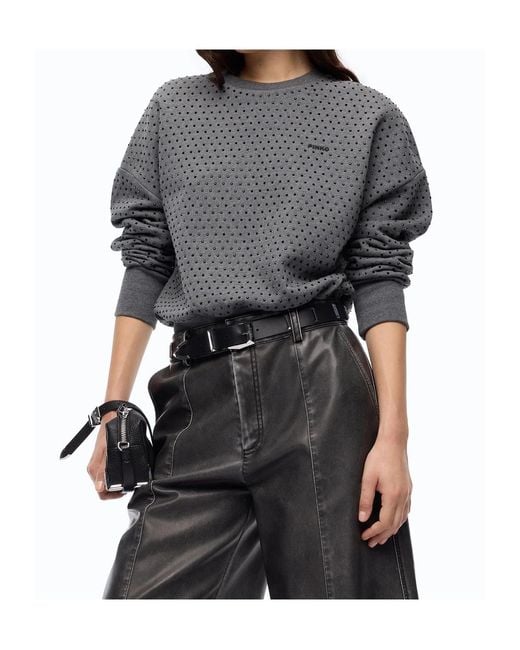 Pinko Gray Crystal-Embellished Logo-Print Sweater