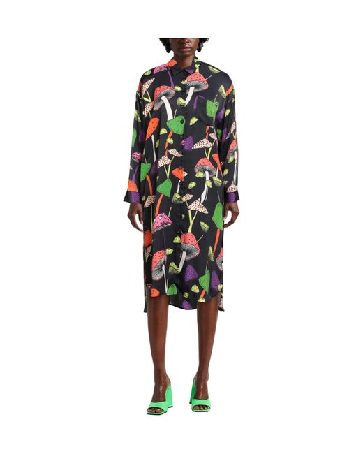 Farm Rio White Multi-Color Satin Shirt Dress
