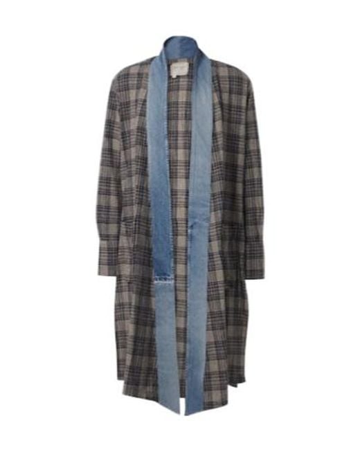 Greg Lauren Gray Cotton Coat With Plaid Denim Piping for men