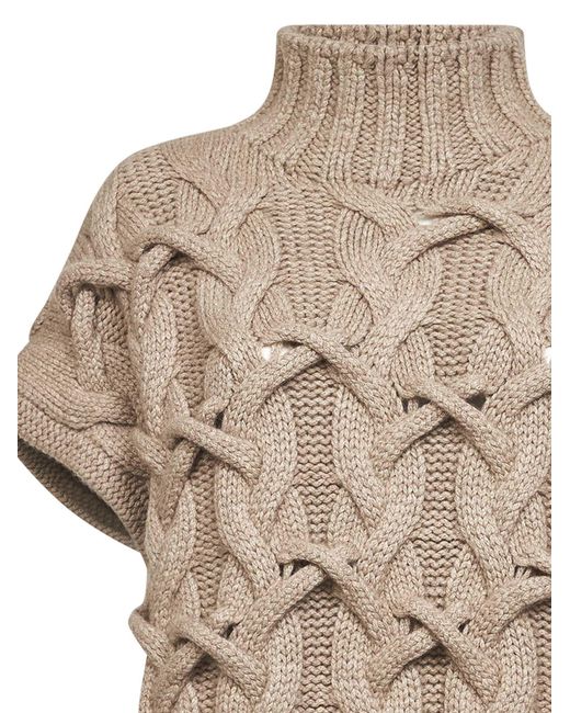 Brunello Cucinelli Natural Cashmere Feather Crisscross Cable Sweater