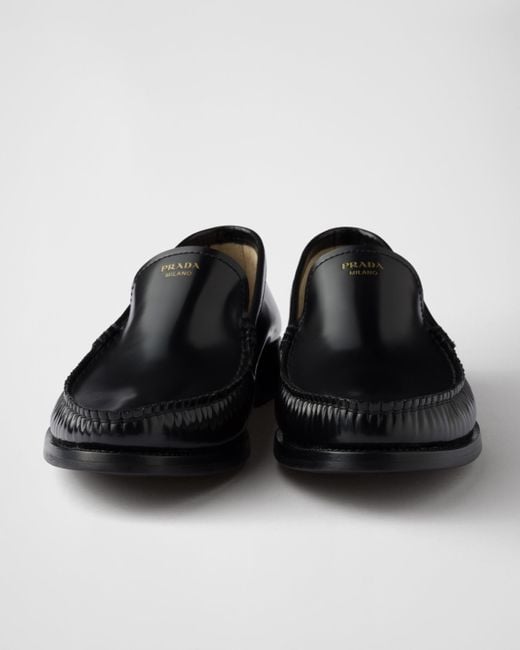 Prada Black Logo-Debossed Ruched Loafers