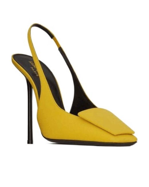 Saint Laurent Yellow George Square Toe Slingback Pumps