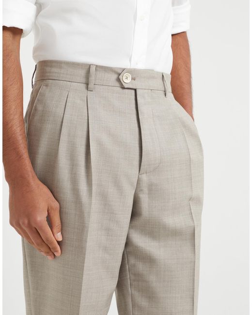 Brunello Cucinelli Gray Pleat-Detail Tailored Trousers for men