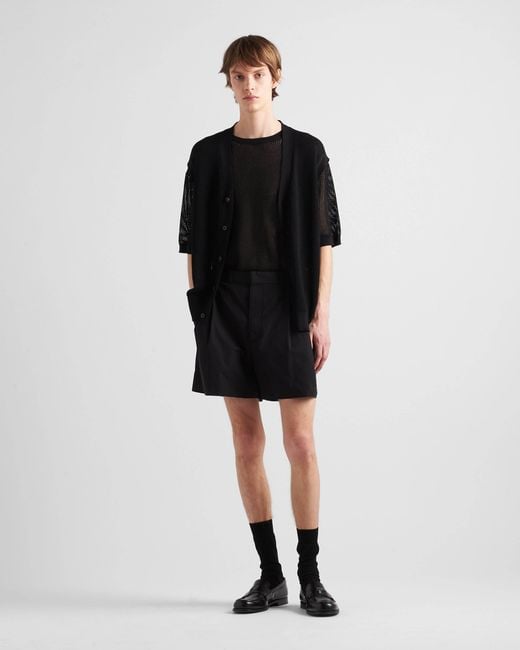 Prada Black Short-Sleeved Open-Knitted Top for men