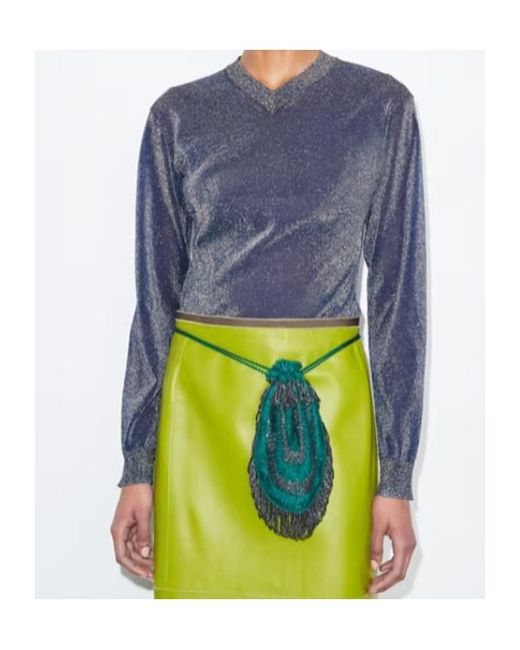 Tory Burch Blue Metallic V-Neck Sweater