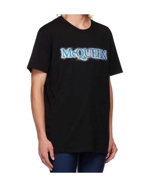 McQueen Black Logo Printed Crewneck T-Shirt for men