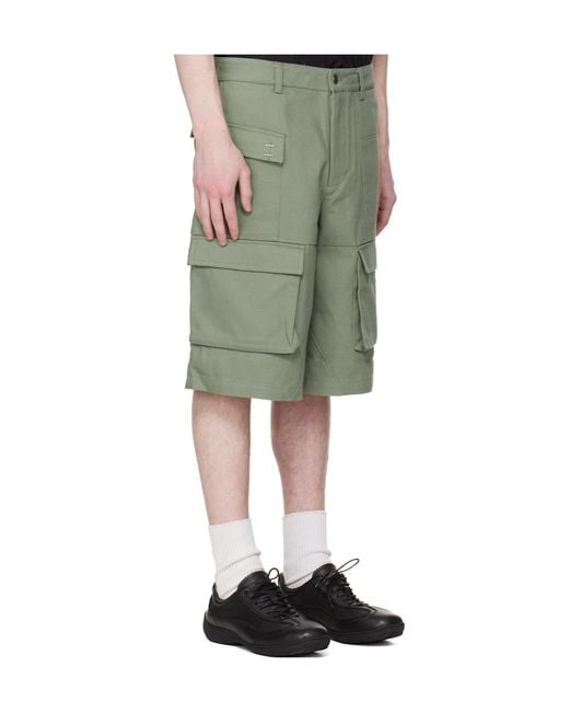HELIOT EMIL Green Cellulae Belt Loop Cargo Shorts for men