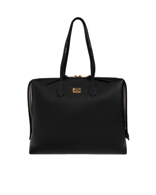 Dolce & Gabbana Black Logo-Plaque Leather Tote Bag