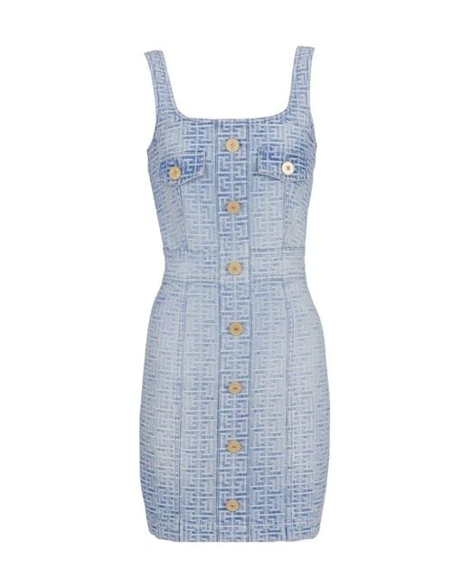 Balmain Blue All-Over Monogram Dress