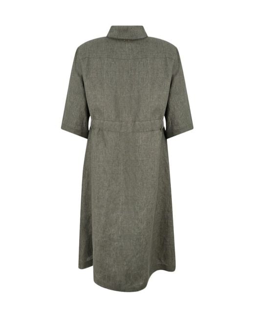 Herno Green Drawstring-Waist Linen Midi Dress