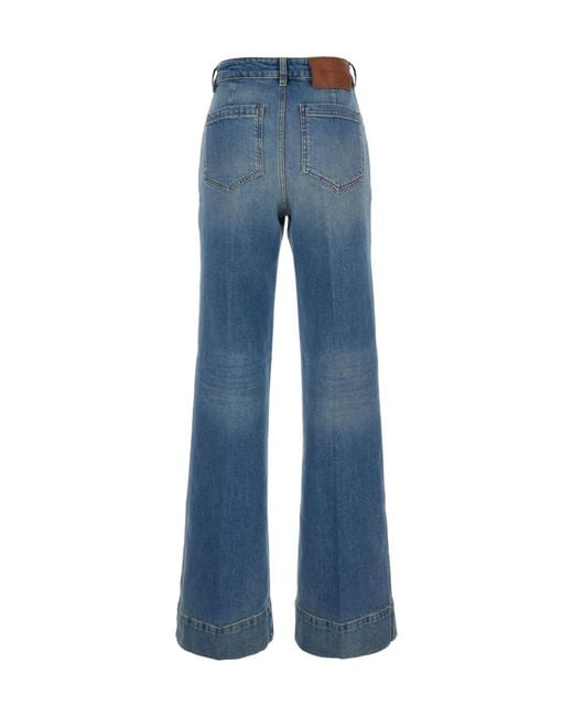 Victoria Beckham Blue Logo Patch Straight-Leg Jeans