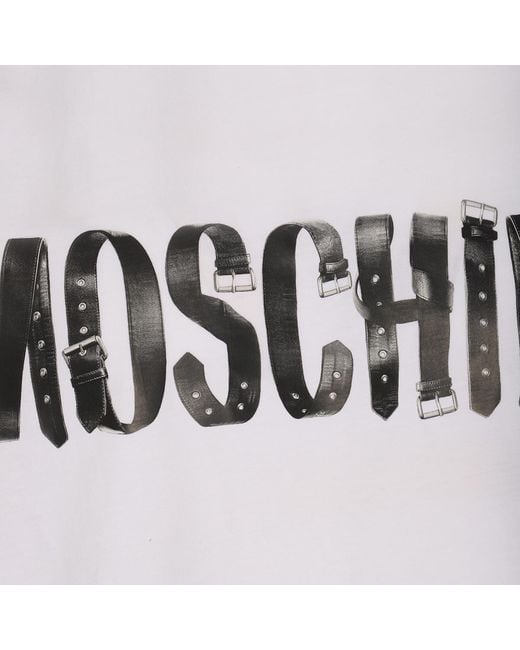 Moschino White Logo Printed Crewneck T-Shirt for men