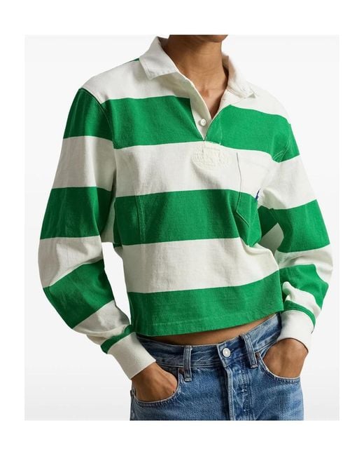 Ralph Lauren Green Striped Rugby Polo Top