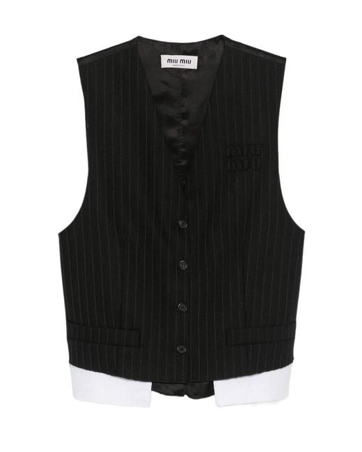 Miu Miu Black Striped Button-Up Gilet