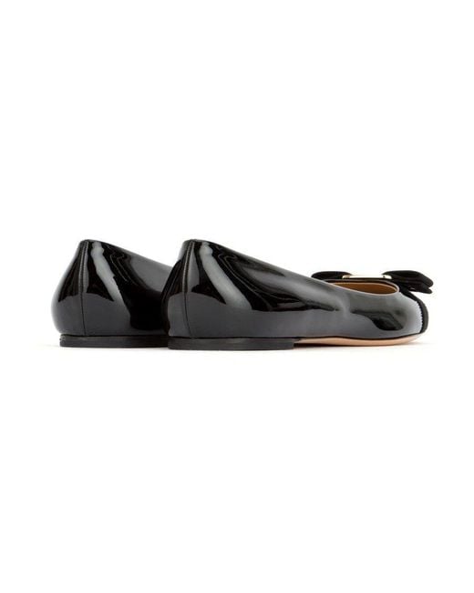 Ferragamo Black Varina Patent Leather Ballerina Shoes