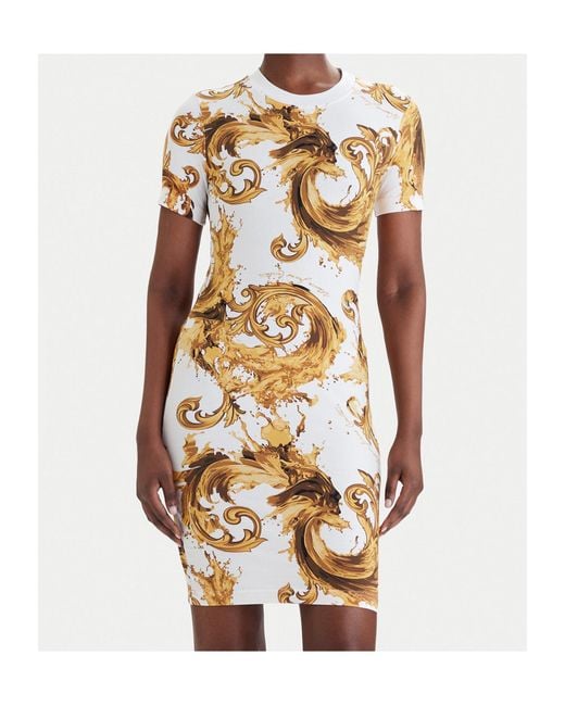 Versace Jeans Metallic Couture Baroque Print T-Shirt Dress