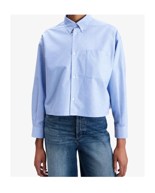 A.P.C. Blue Long Sleeved Button-Down Cropped Shirt