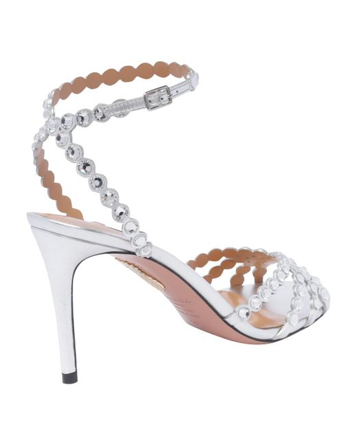 Aquazzura White Crystal-Embellished Tequila Sandals