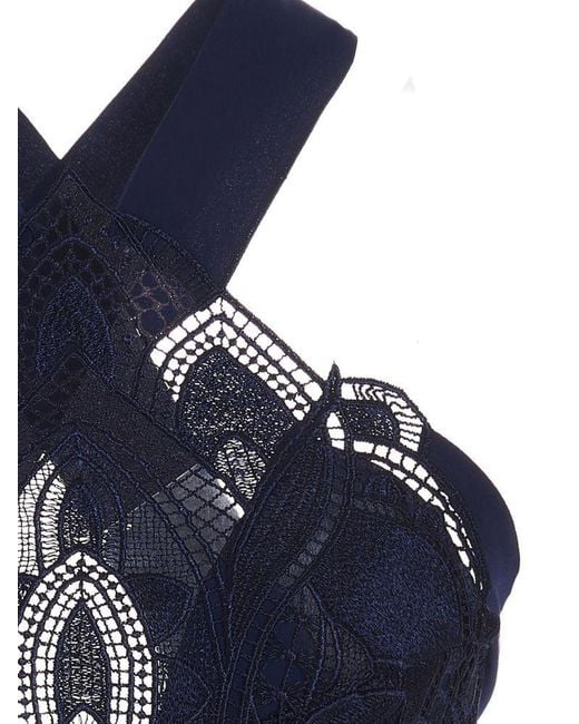 Alberta Ferretti Blue Lace-Detailed Cropped Top