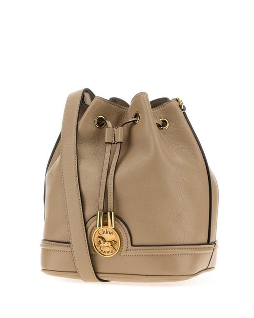 Chloé Natural Cappuccino Leather Drawstring Bucket Bag