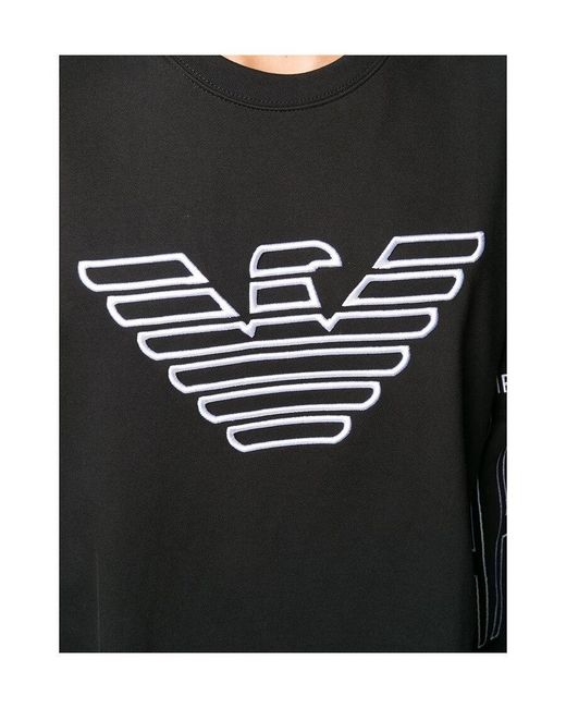 Emporio Armani Black Logo Embroidered Round Neck Sweater