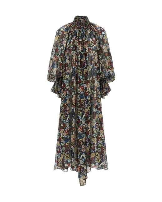 Khaite Black Edgar Floral-Print High-Neck Dress