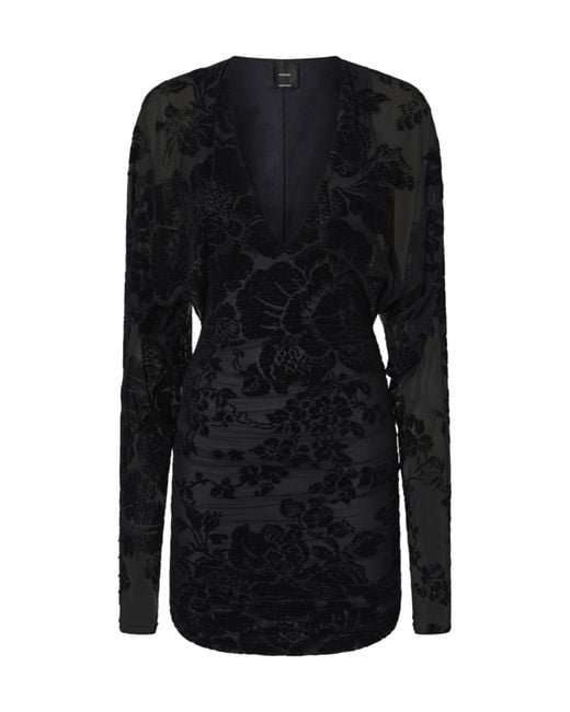 Pinko Black Roulette Lace Detailed Long-Sleeve Dress