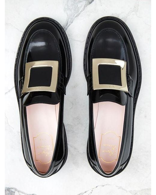 Roger Vivier Black Viv' Rangers Buckle Embellished Loafers