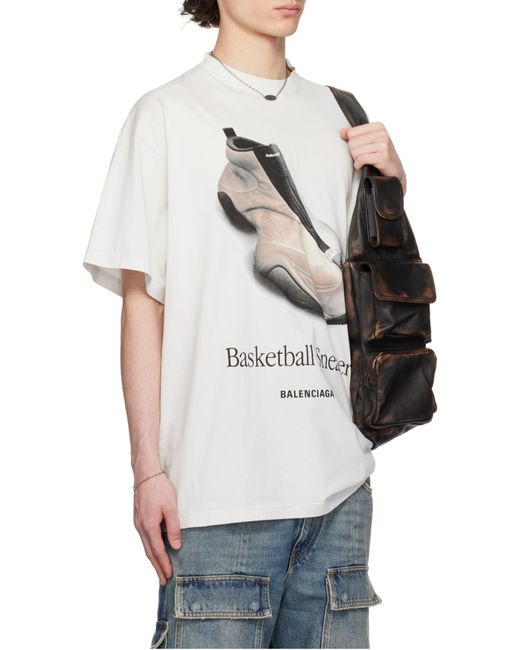 Balenciaga White Graphic Printed Crewneck T-Shirt for men