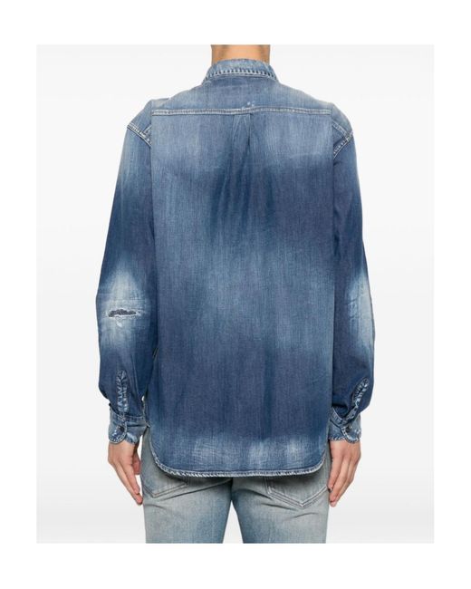 DSquared² Blue Canadian Distressed Denim Shirt for men