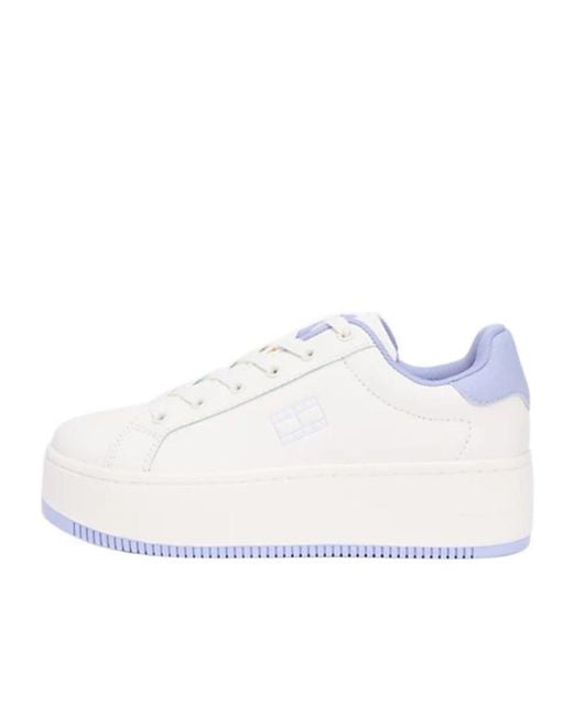 Tommy Hilfiger White Essential Logo Platform Trainers With Leather