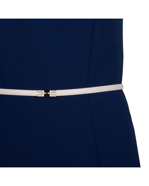 パーティードレス ELISABETTA FRANCHI Crepe dress with contrasting belt Elisabetta Franchi Contrasted Belt Crêpe Dress in Blue | Lyst