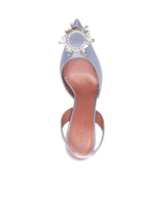 AMINA MUADDI Blue Crystal Decoration Ankle-Wrapped High Heels