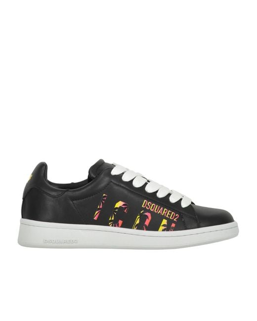 DSquared² Black Logo Print Low-Top Sneakers