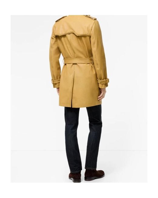 Burberry Yellow Mid-Length Leather Leverton Trench Coat for men