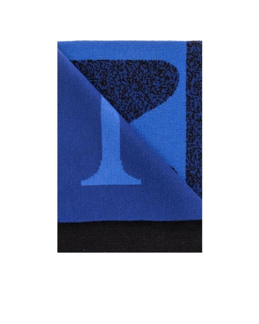 Lanvin Blue Logo-Intarsia Knitted Finished Edge Scarf