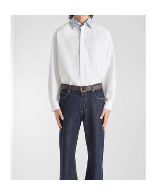 Fendi White Striped Collar Poplin Shirt for men