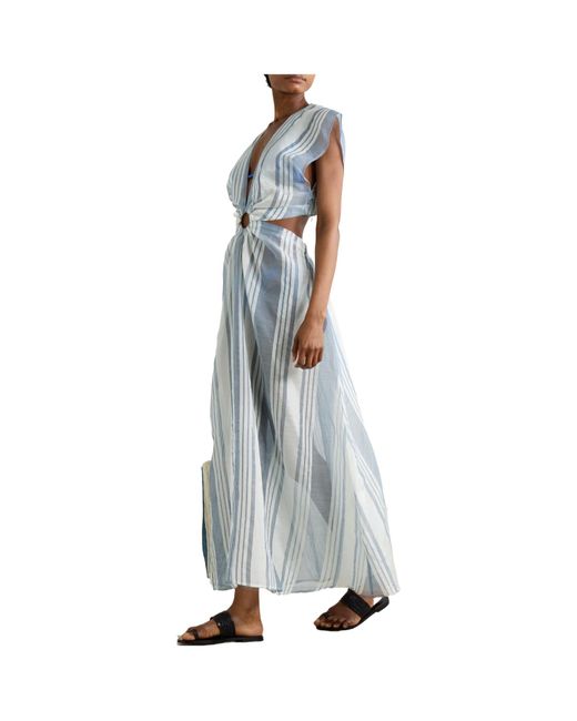 Admona Blue Striped Mesh Maxi Dress
